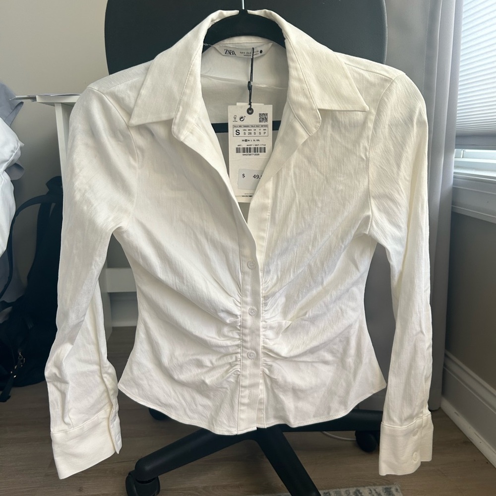 Zara Ruched-front button top - S, NWT
